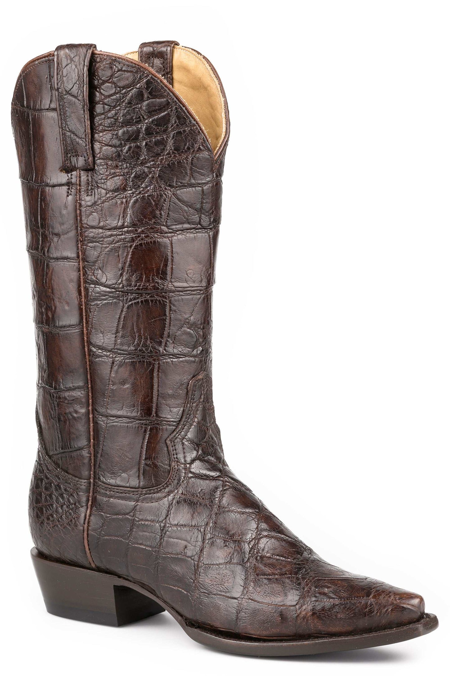 Women's Stetson Sterling Alligator Boots brown snip toe handcrafted leather boots with 13-inch shaft