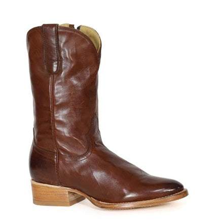 Women's Stetson Sunday Leather Boots handcrafted cognac round toe with YKK zipper and stacked heel