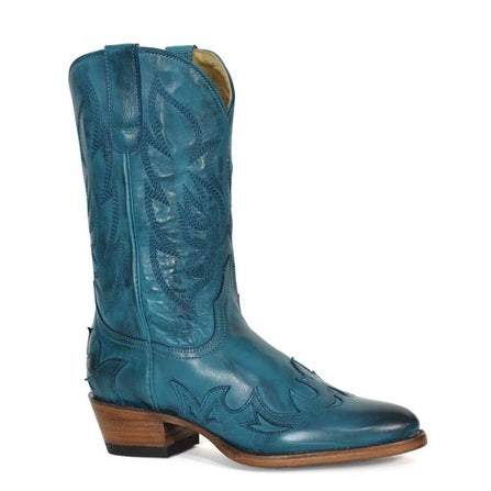Women's Stetson Jo Leather Boots with turquoise calf vamp and unique embroidery