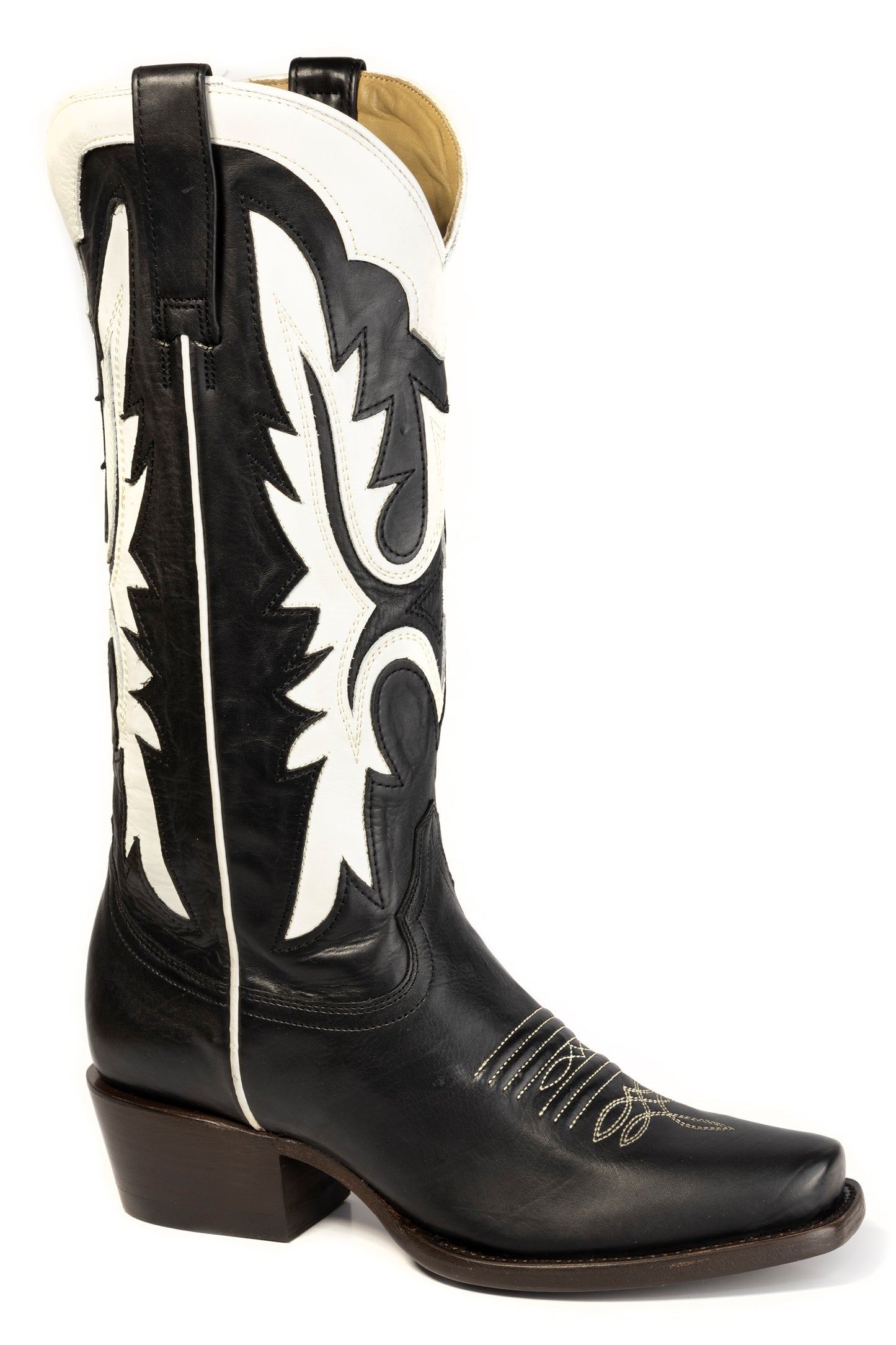 Women's Stetson Lainey Leather Boots Handcrafted Square Toe Black