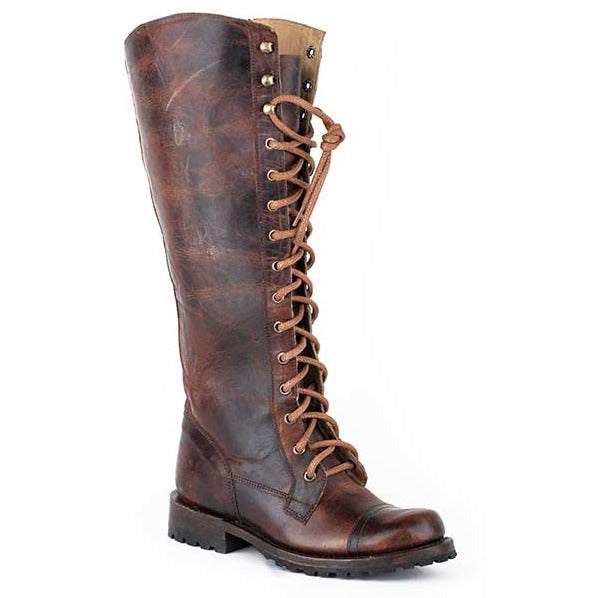 Women's Stetson winter boots handcrafted brown leather lace-up design with 16-inch shaft and YKK side zipper