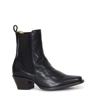 Women's Stetson Cara black leather ankle boots with hognose toe and handcrafted embroidery