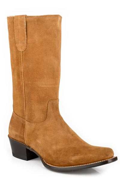 Women's Stetson Dallas suede boots tan handcrafted hognose toe cowboy boots