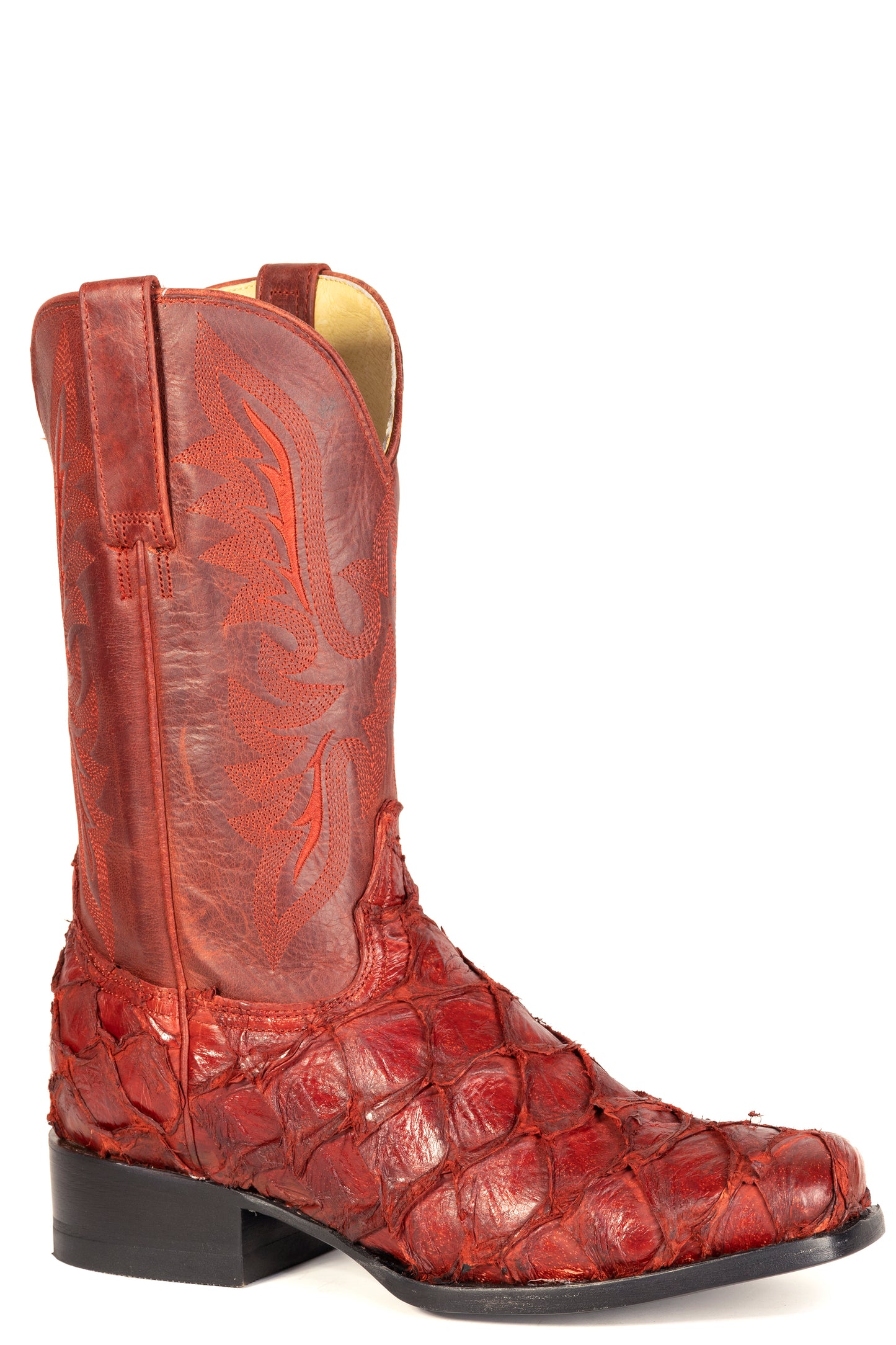 Women's Stetson Pirarucu Fish Boots Handcrafted Square Toe Red