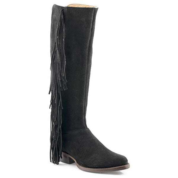 Women's Stetson Dani Suede Boots black with fringe and 18-inch shaft handcrafted American heritage