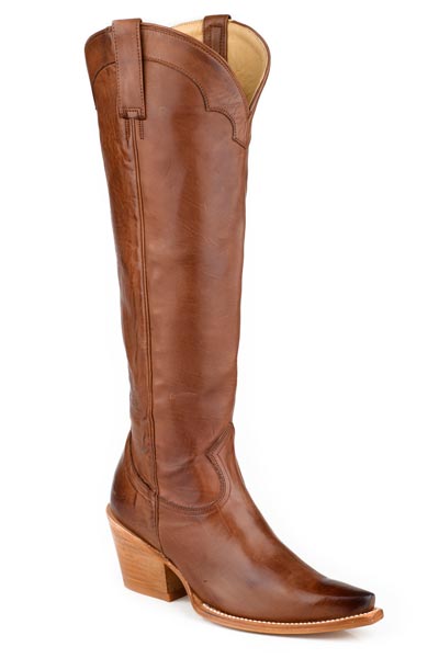 Women's Stetson Sutton Leather Boots Snip Toe Handcrafted Brown