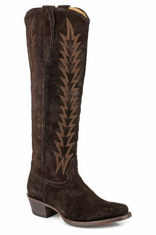 Women's Stetson Sissy Suede Boots Square Toe Handcrafted Brown
