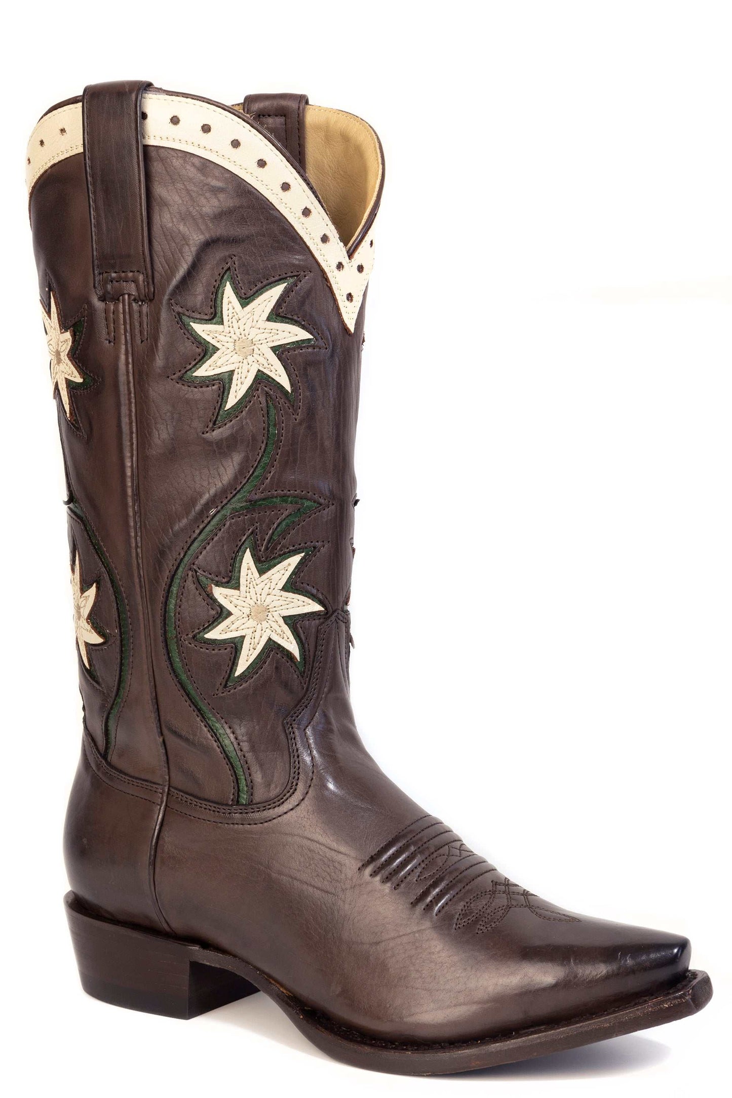 Women's Stetson The Great Chocolate Leather Boots with Snip Toe and Embroidery