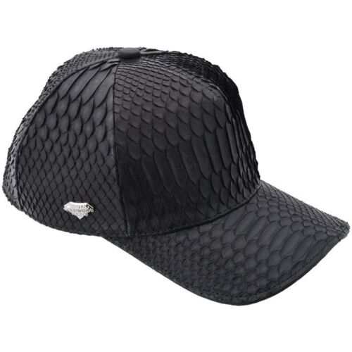 Black handmade Python snakeskin cap with adjustable closure made in the USA