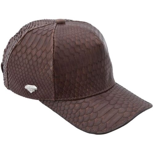 Gorra de piel de serpiente pitón marrón auténtica con cierre ajustable, hecha a mano en EE. UU.