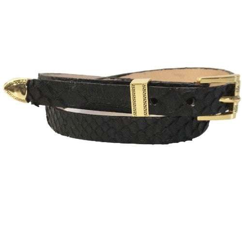 Black python snakeskin cowboy hat band with gold 3-piece buckle set handmade 26-inch genuine leather lined