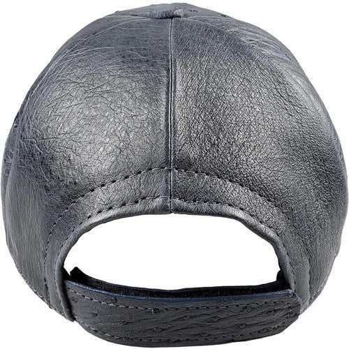 Gorra de avestruz de mezclilla azul con pluma real y cierre ajustable. Hecha a mano en EE. UU.