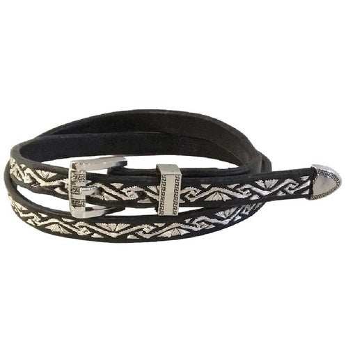 Handcrafted cowboy hat band embroidered with real silver thread and lined with genuine leather