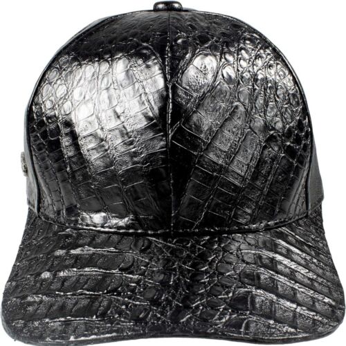 Black Caiman Crocodile Alligator Belly Cap Genuine Adjustable Closure Handmade