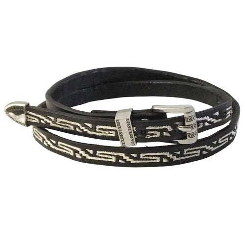 Handcrafted cowboy hat band embroidered with real silver thread and genuine leather lining