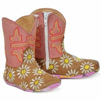 Baby Tin Haul Daisy Boots tan cowhide leather with bee sole handcrafted square toe boots