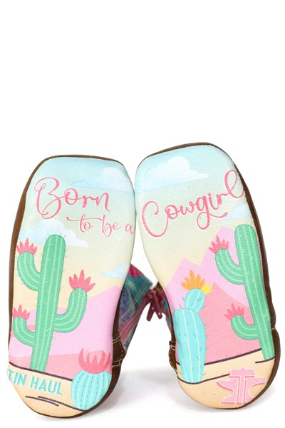 Botas Baby Tin Haul Lil Chestnut & Daisy con suela de carrusel hechas a mano en color rosa