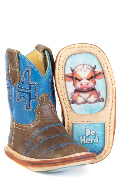 Baby Tin Haul No Fences Boots with Just Want To Be Herd Sole Handcrafted Brown