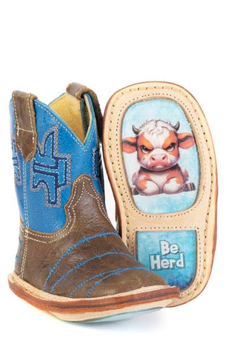 Baby Tin Haul No Fences Boots with Just Want To Be Herd Sole Handcrafted Brown
