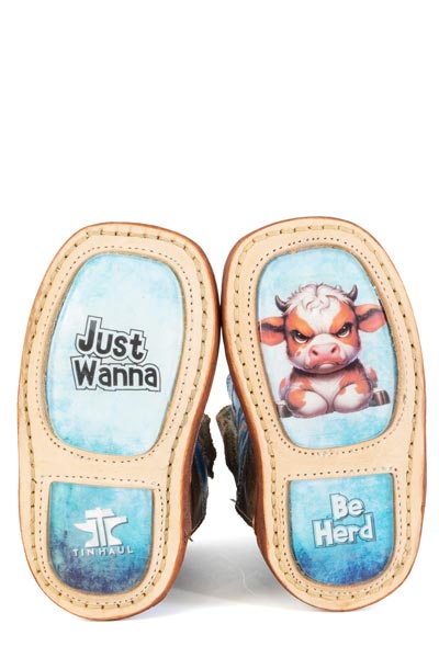 Baby Tin Haul No Fences Boots with Just Want To Be Herd Sole Handcrafted Brown