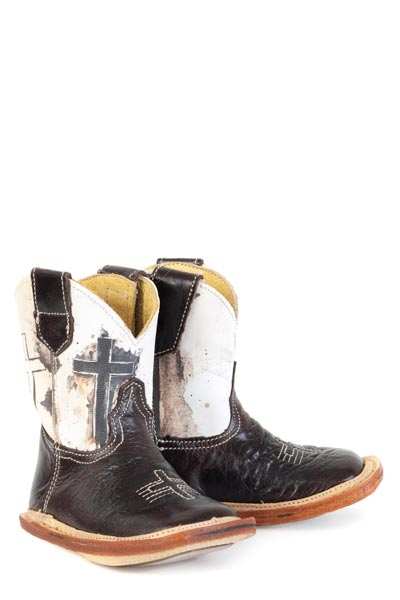 Botas cruzadas de iglesia Baby Tin Haul con suela Filipenses 4:13, hechas a mano, color marrón