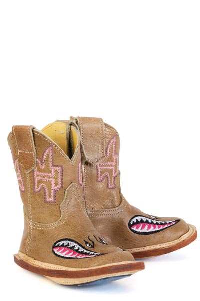 Baby Tin Haul Pretty In Pink Boots with I'M Just Teething Sole Handcrafted Brown