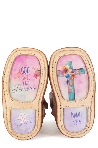 Baby Tin Haul Love Jesus Boots with Isaiah 43:4  Sole Handcrafted Pink