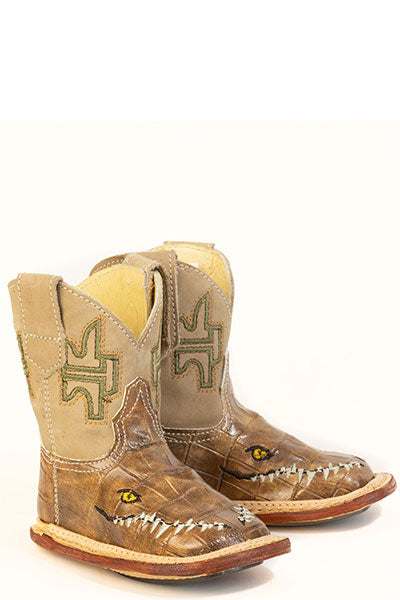 Baby Tin Haul Baby Al O'Gator Boots with Let'S Ride Sole Handcrafted Brown