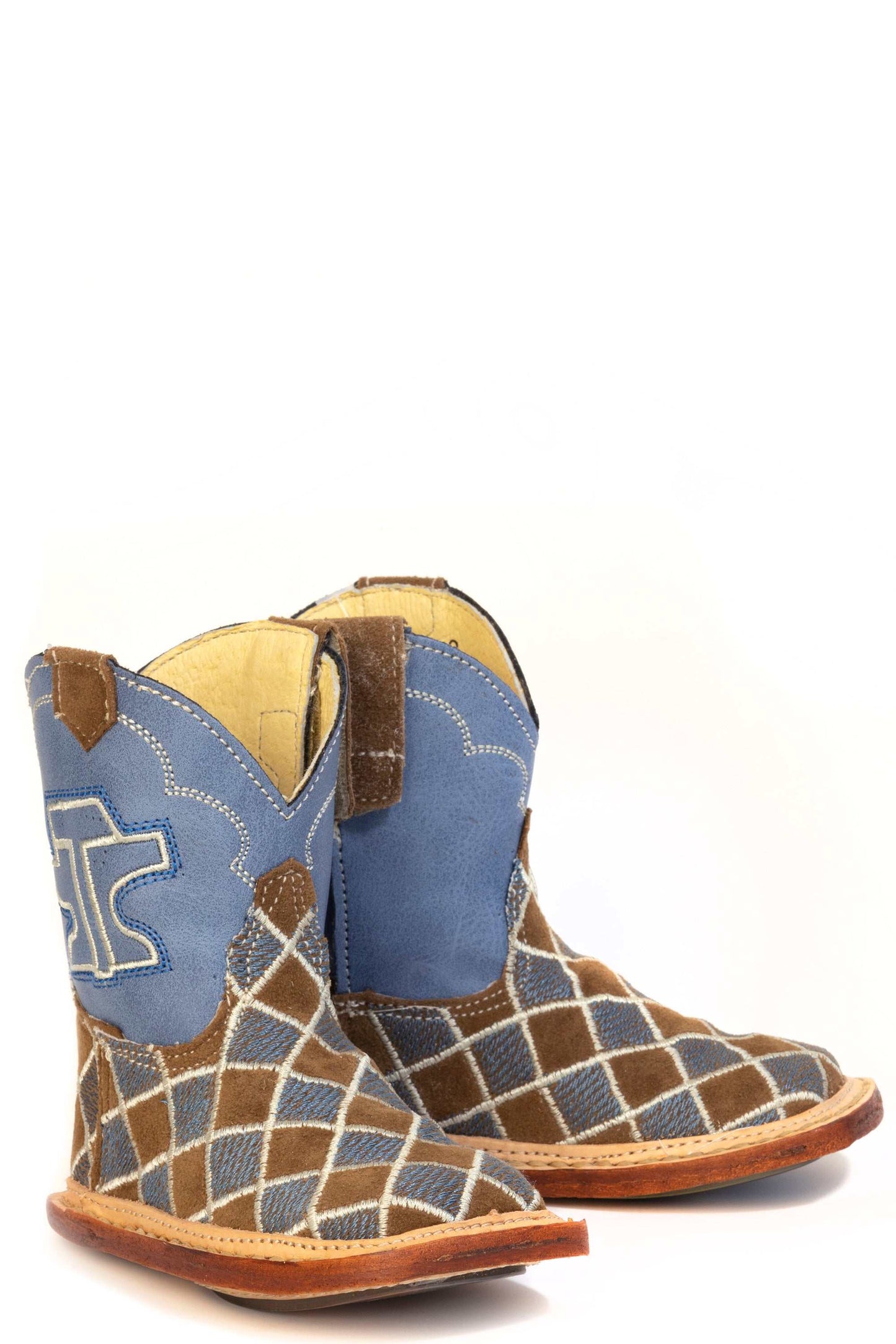 Baby Tin Haul Checkers Boots With Running Horse Sole Handmade Tan