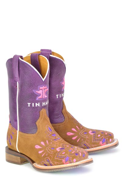 Botas de mandala Tin Haul para niños con suela de flores de papel, hechas a mano en color canela