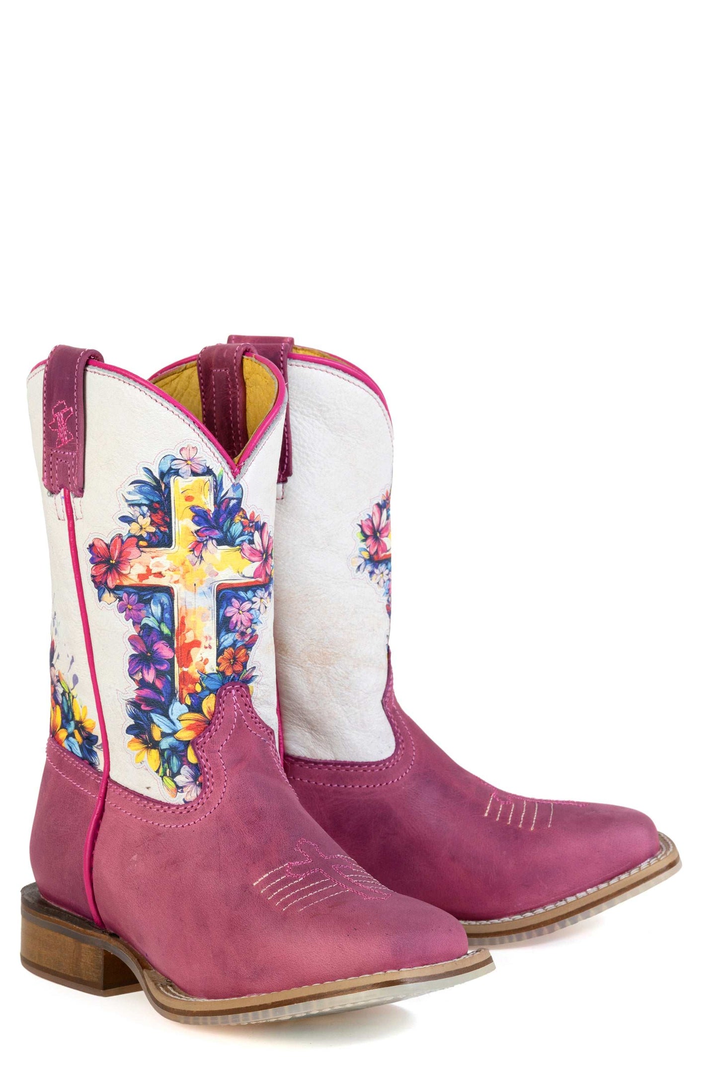 Kid's Tin Haul Love Jesus Boots With Psalm 28:7 Sole Handmade Pink
