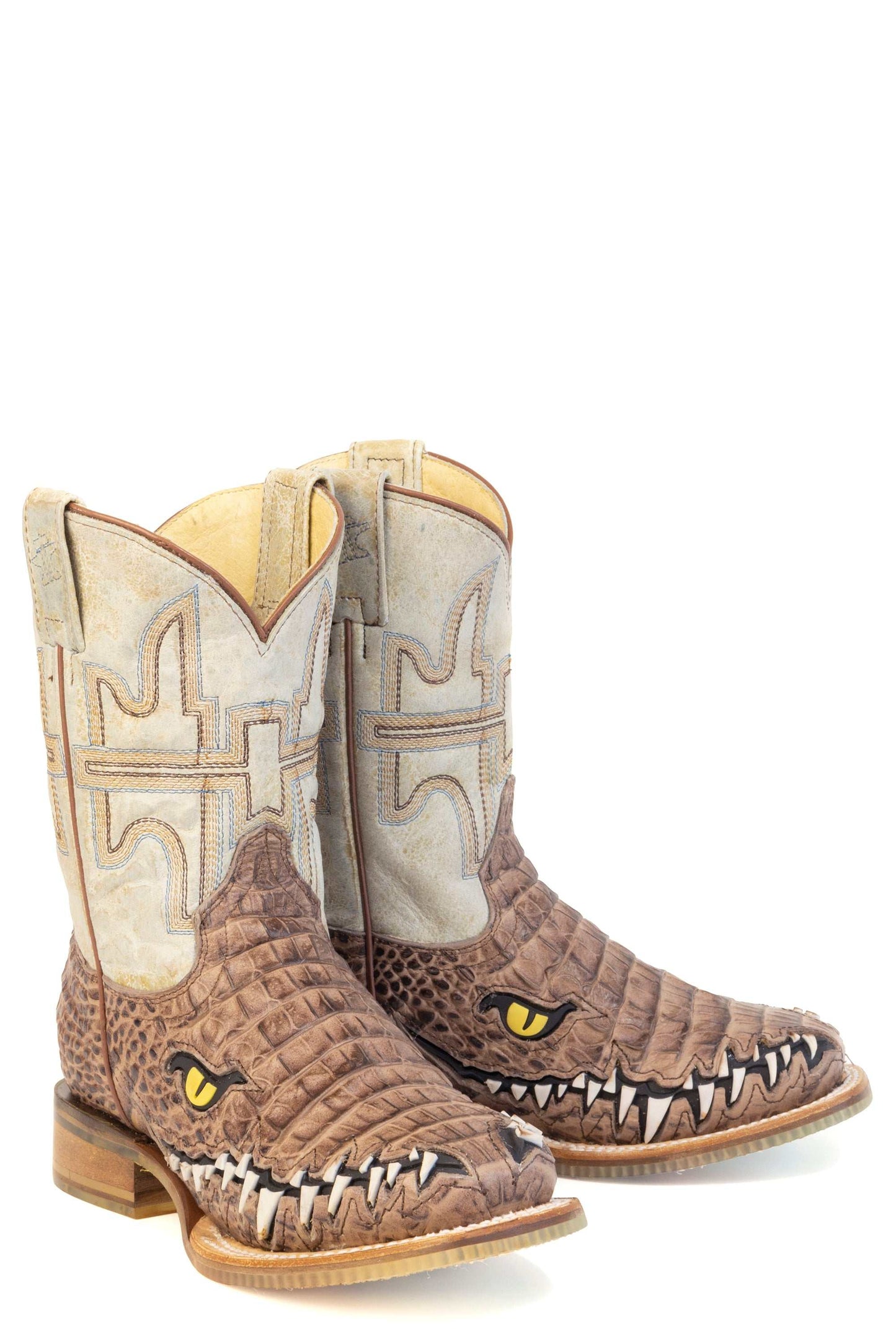Kid's Tin Haul Al O' Gator Boots With Let's Ride Sole Handcrafted Brown