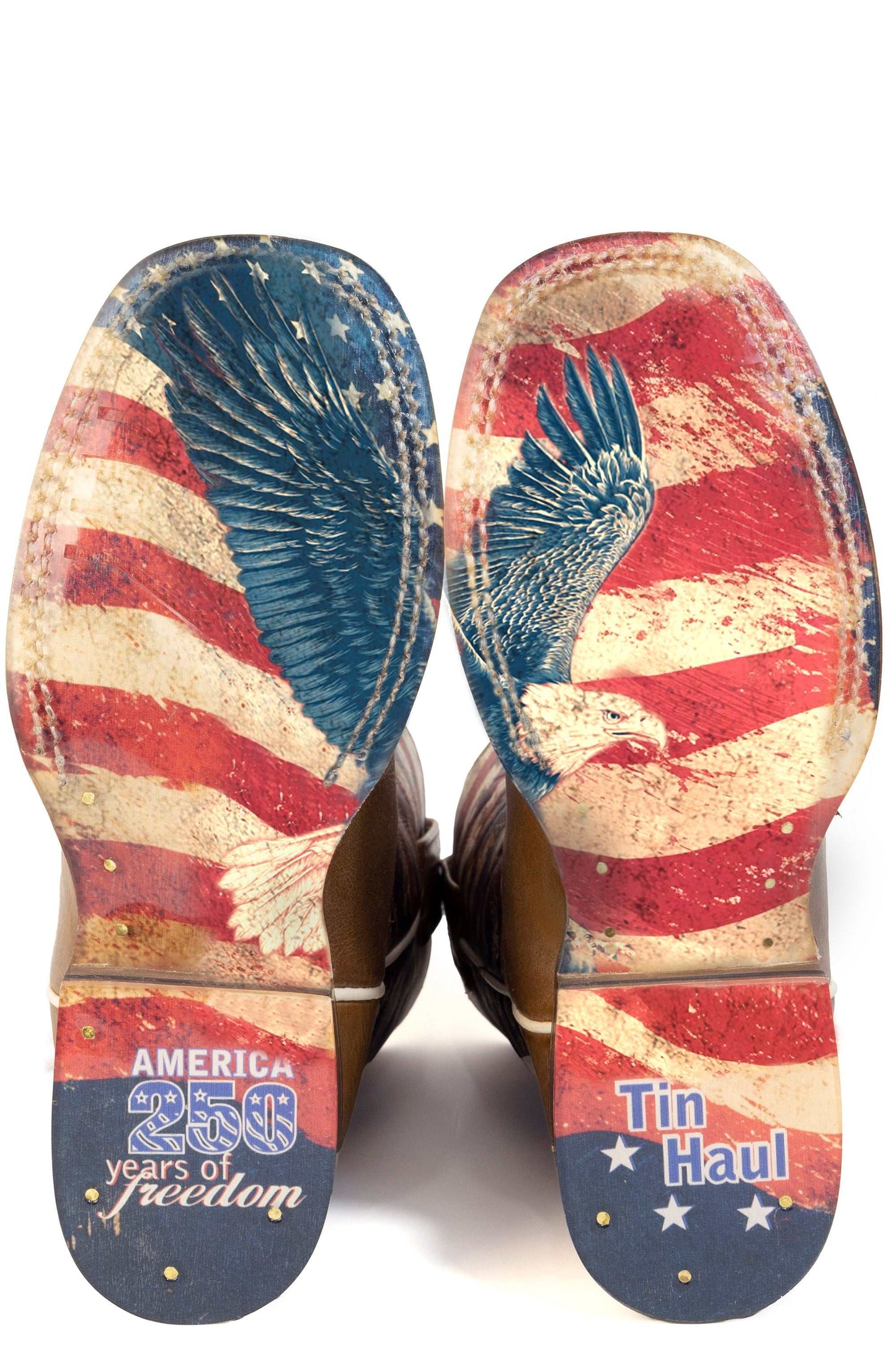 Kid's Tin Haul USA 1776-2026 Boots With 250 Years Of Freedom Sole Handmade Brown
