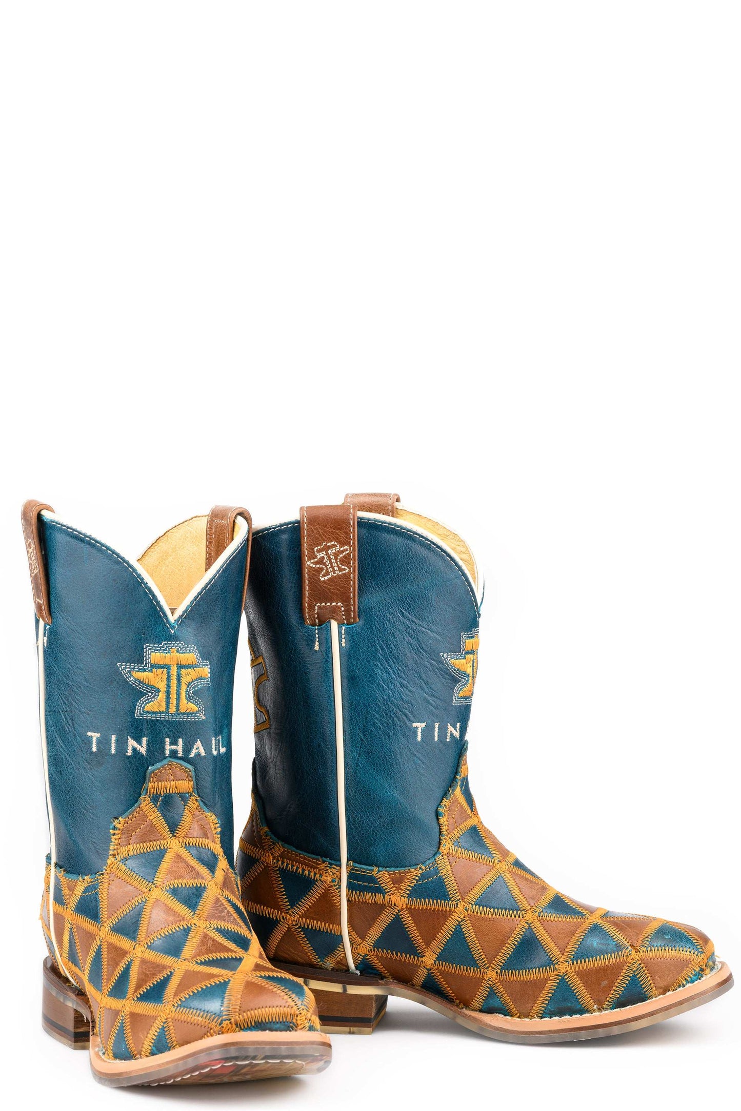 Kid's Tin Haul Tri-Fecta Boots With Crystal Steer Sole Handcrafted Multi