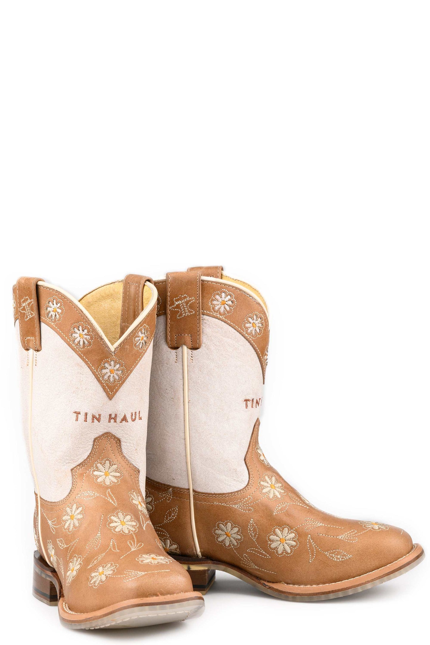 Kid's Tin Haul Daisy Dots Boots With Meadow Mare Sole Handcrafted Tan