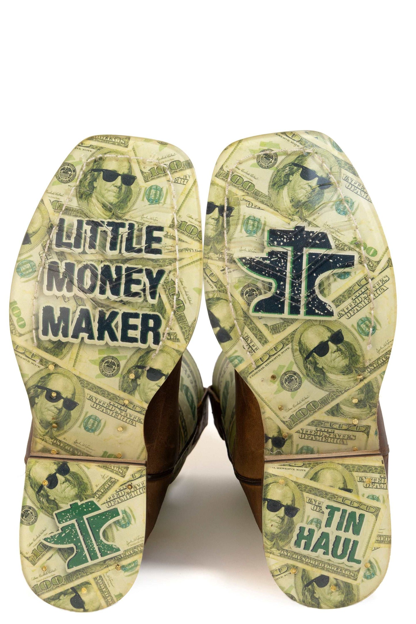 Kid's Tin Haul High Roller Boots With Little Money Maker Sole Handmade Brown