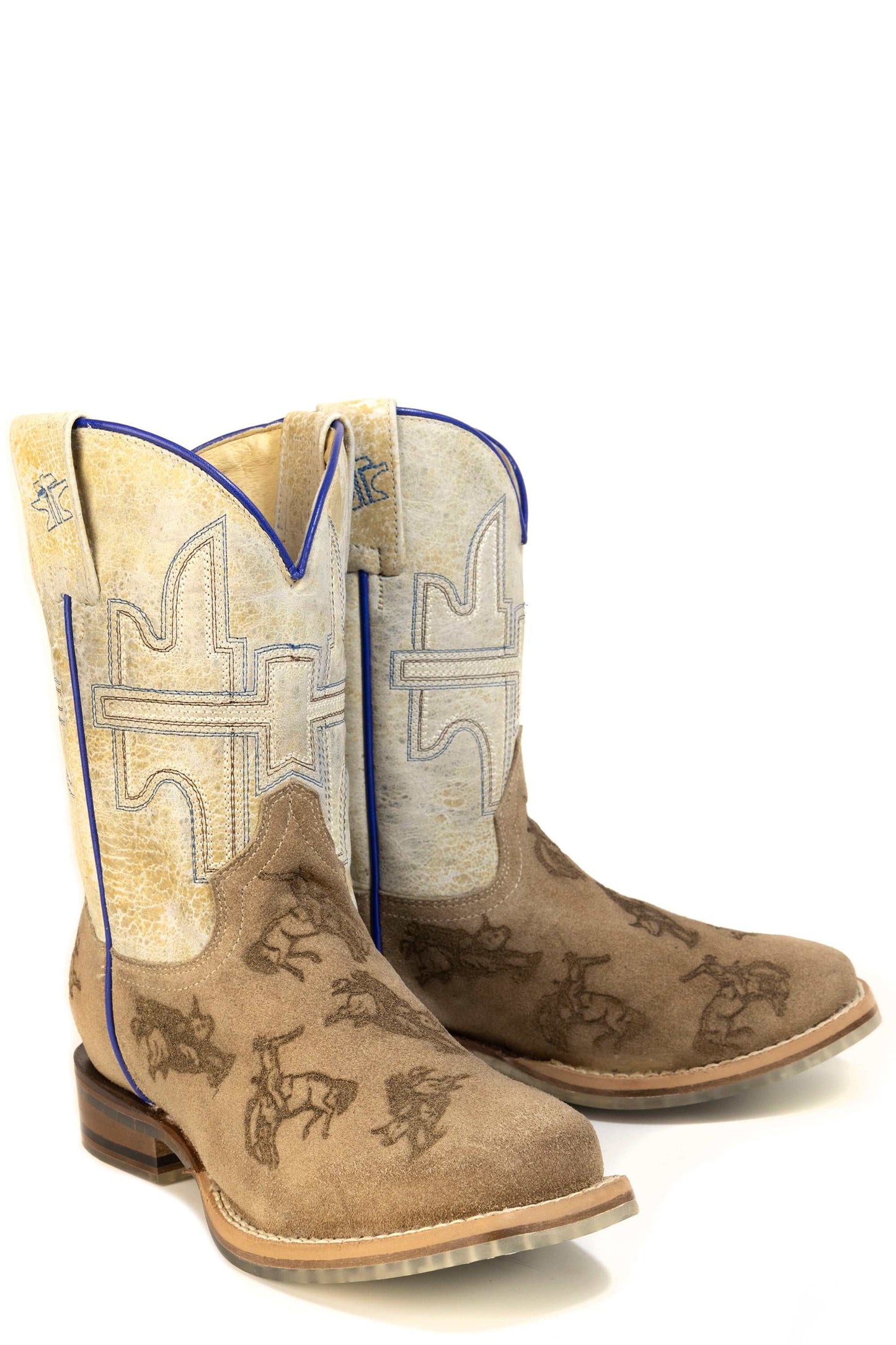 Kid's Tin Haul Ranch Rodeo Boots With Gold Buckle Sole Handmade Brown