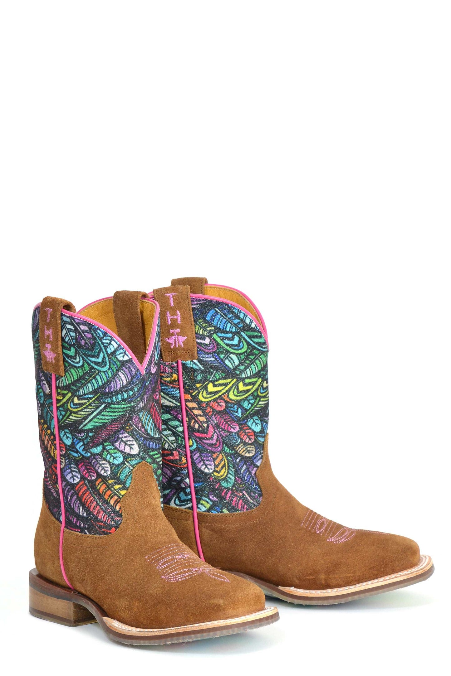 Kid's Tin Haul Feathers Boots With Hummingbird Sole Handcrafted Brown
