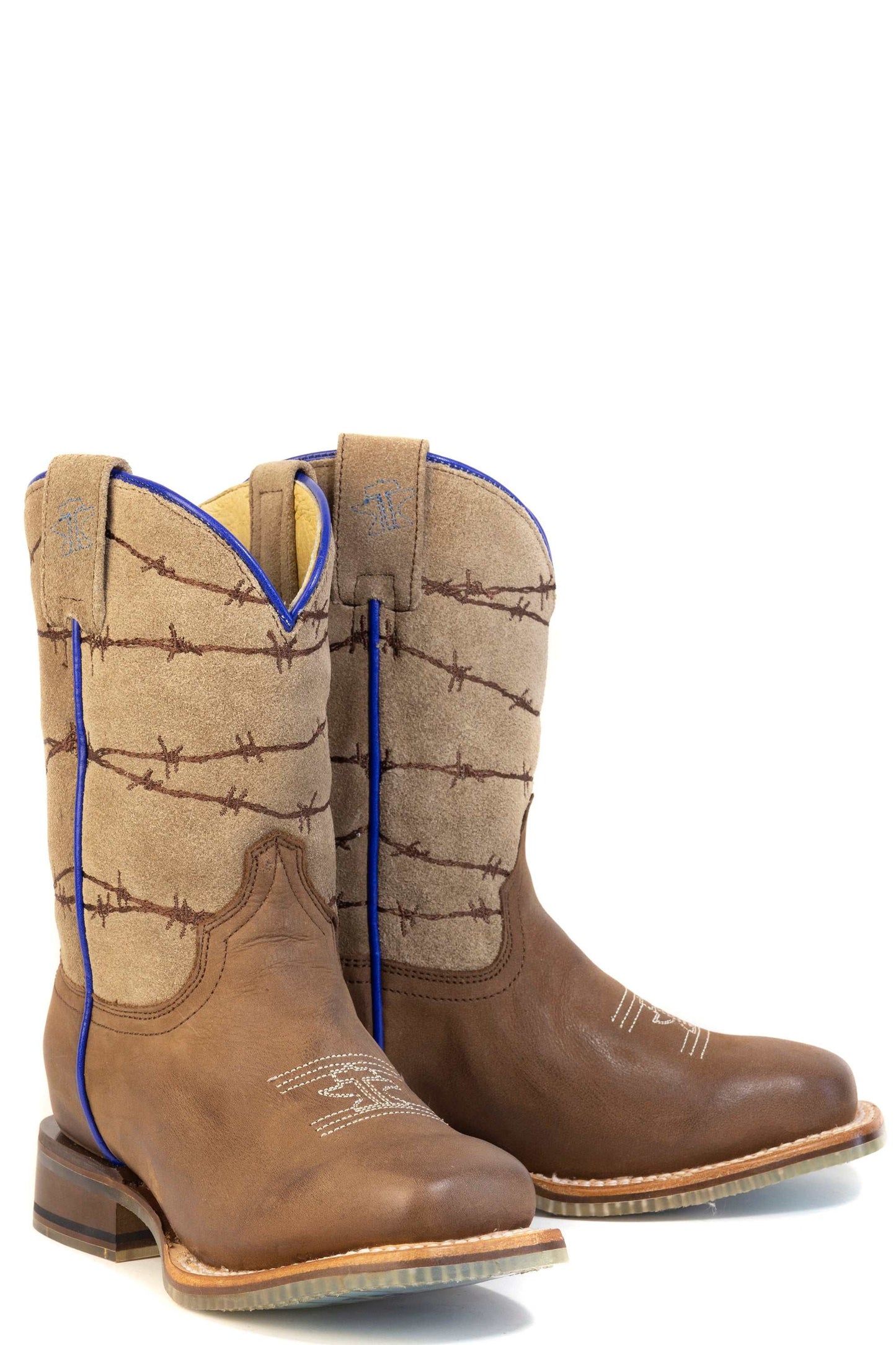 Kid's Tin Haul Razor Sharp Boots With Mending My Own Business Sole Handmade Tan