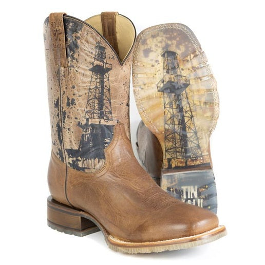 Botas Tin Haul Roughneck para hombre con suela de torre de perforación de petróleo hechas a mano en marrón