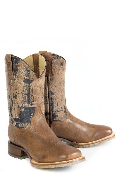 Men's Tin Haul Boots handcrafted brown leather with oil derrick sole and square toe design