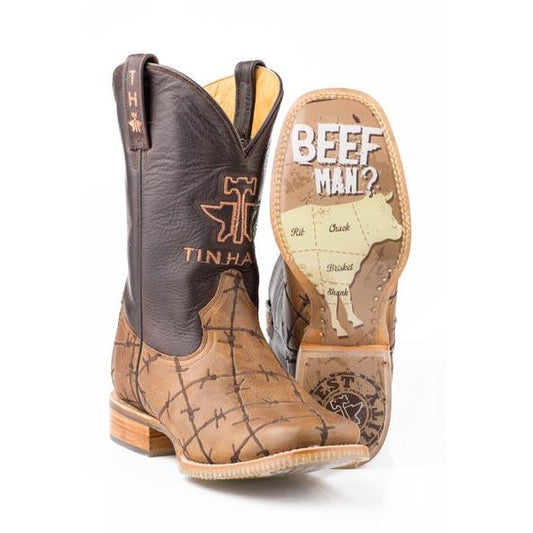 Men’s Tin Haul Don't Fence Me in Boots with Butcher Shop Sole Handcrafted Tan - yeehawcowboy