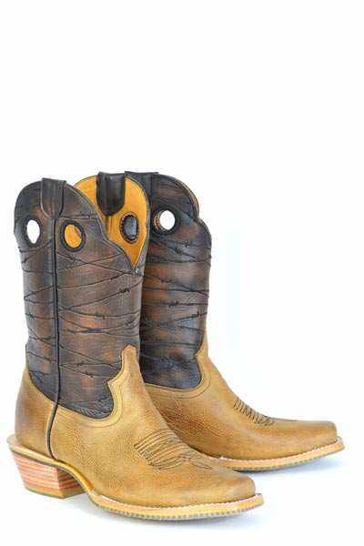 Men's Tin Haul Rough Stock Boots handcrafted tan with bullrider sole and barbed wire design