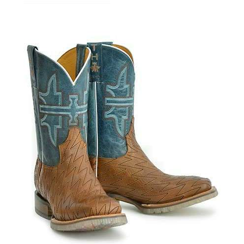 Men's Tin Haul Bolt Boots handcrafted brown with lightning bolt sole and square toe design