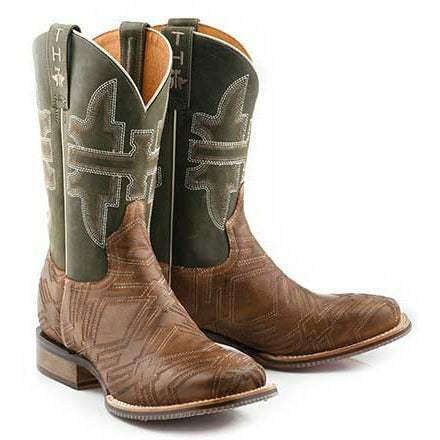Men's Tin Haul I'M In Stitches handcrafted tan boots with square toe and Cowboy Heritage sole