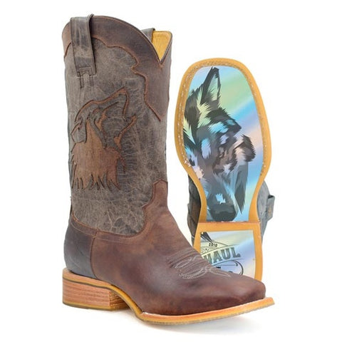 Herren Tin Haul Wolf Boots mit Holo-Wolf Sohle Handgefertigt Braun