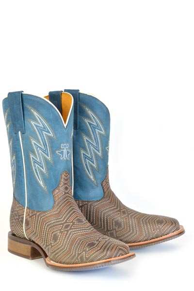 Men's Tin Haul Quantum Boots handcrafted brown with retro rodeo sole and square toe design