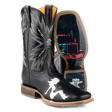 Botas vaqueras Tin Haul para hombre con suela Keep On Truckin, hechas a mano en negro