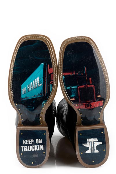 Botas vaqueras Tin Haul para hombre con suela Keep On Truckin, hechas a mano en negro