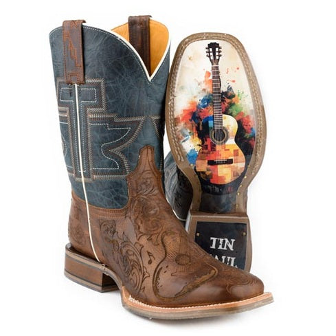 Botas de hombre con suela Rock On de Tin Haul Guitar Man hechas a mano en marrón